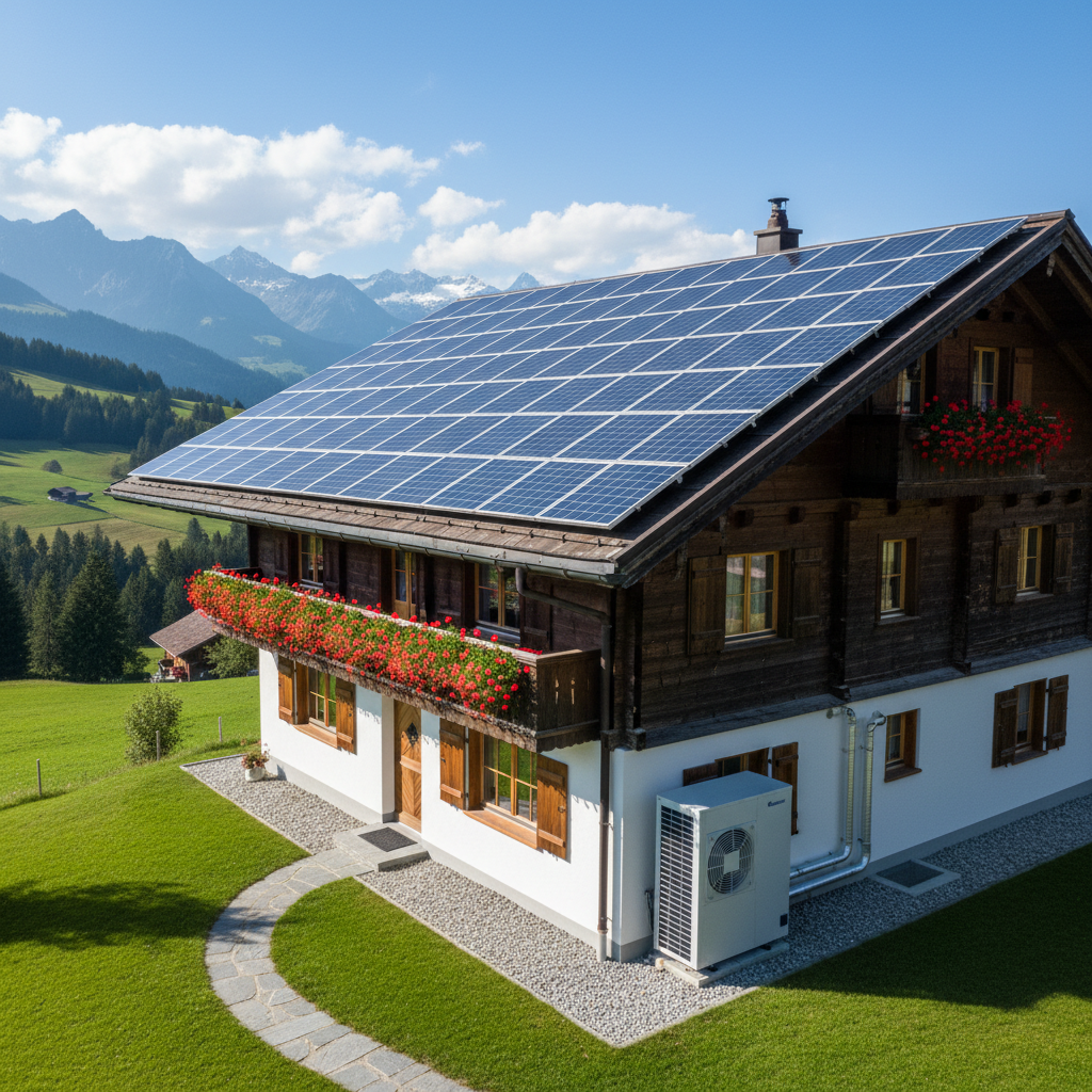 Solarpanels auf Einfamilienhaus in der Schweiz